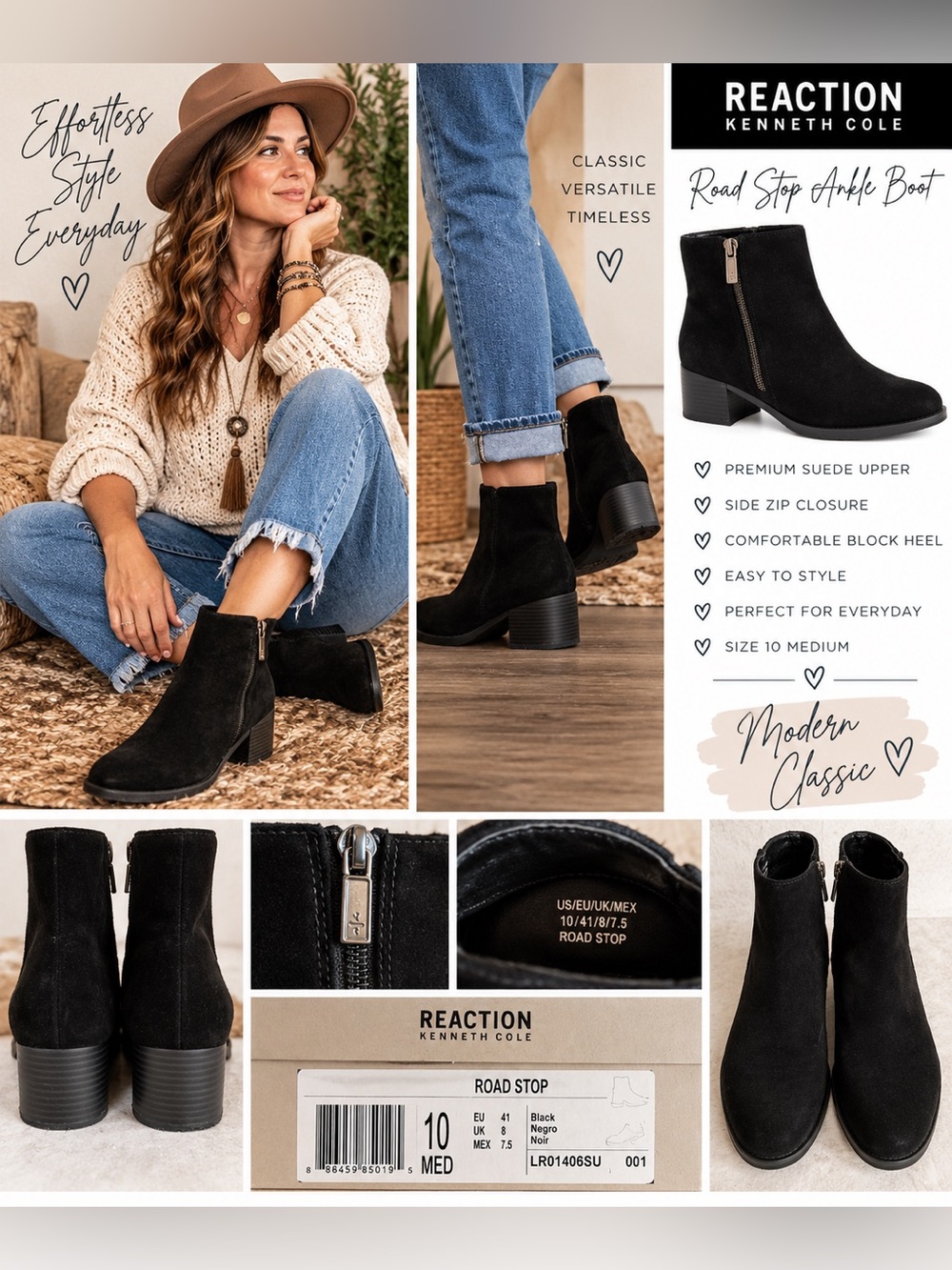Kenneth Cole Black Suede Side-Zip Ankle Booties